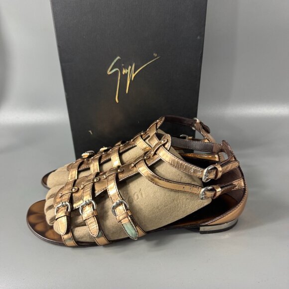 Giuseppe Zanotti Leather Gladiator Sandals in Rose Gold, Size 38.5 - Picture 5 of 16